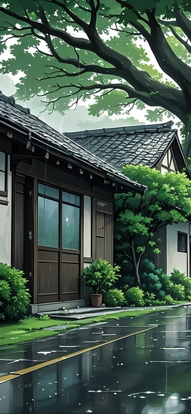 下雨古镇街道