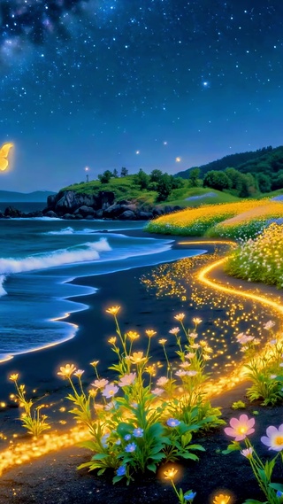 星河下的荧光海岸花田