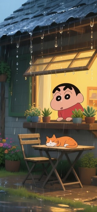 小新窗外下雨