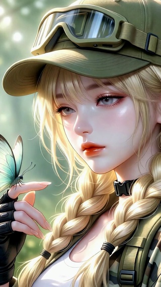 林间迷彩少女与蝴蝶