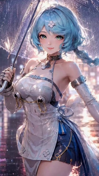 雨夜蓝发少女