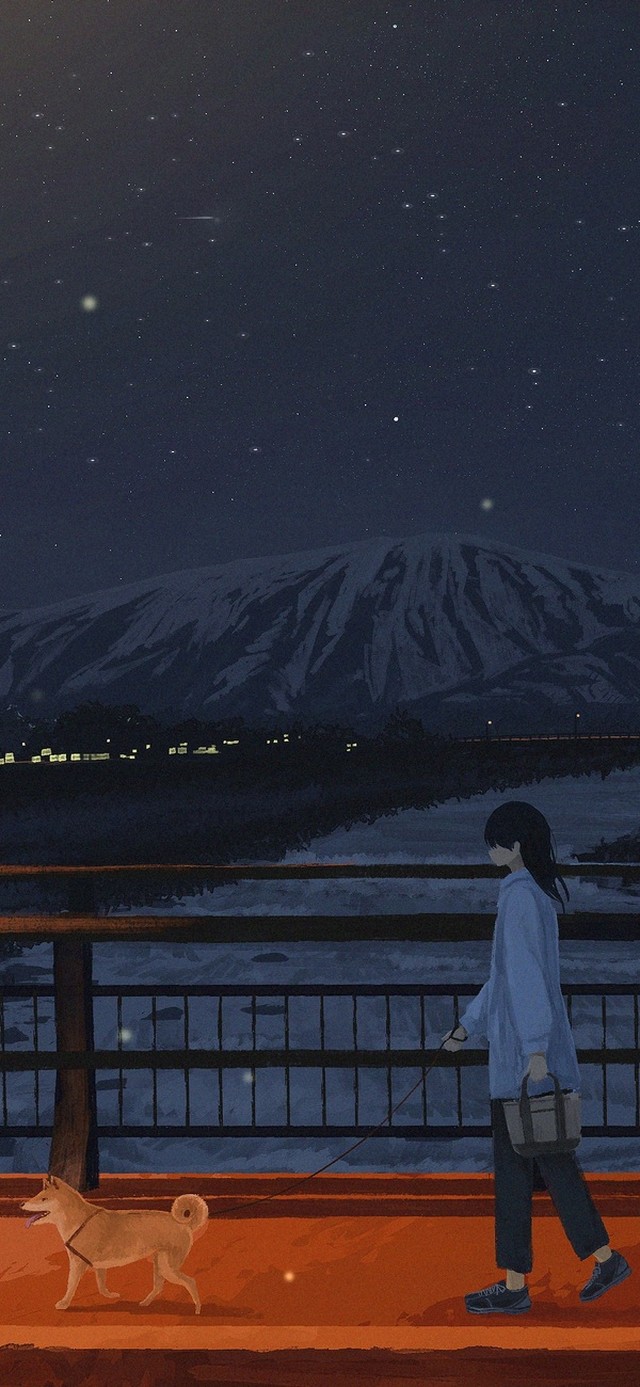 深夜遛狗的女孩