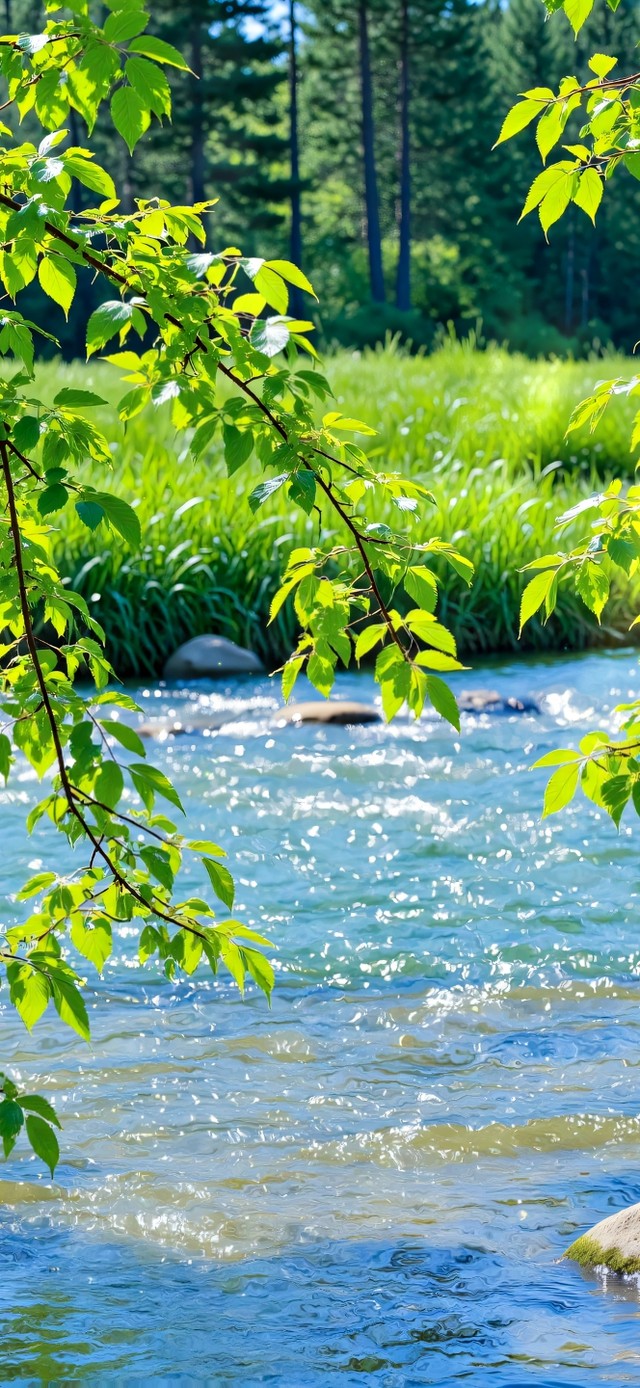 护眼夏日树荫小河边
