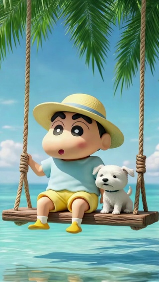 夏日海边休闲荡秋千