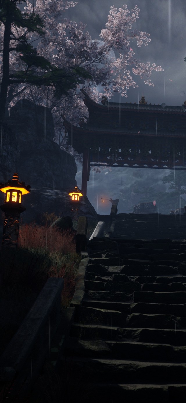 4K古风山林雨天小路