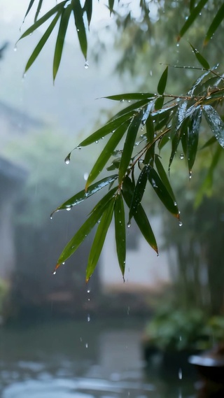 江南雨巷红笼竹韵