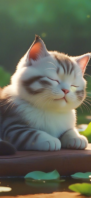 荷塘边打瞌睡小猫