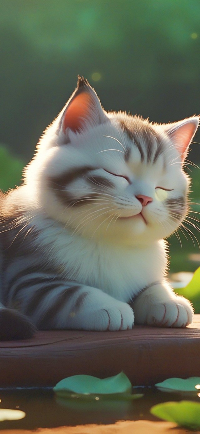 荷塘边打瞌睡小猫