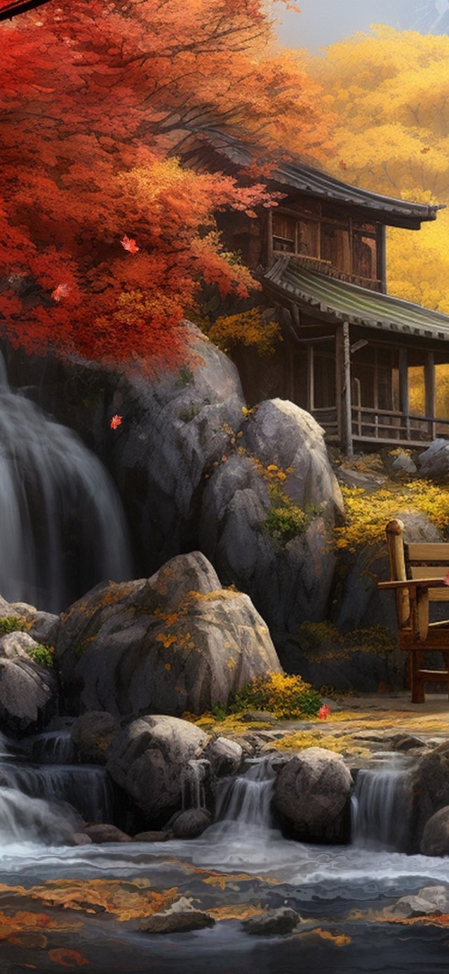 秋枫流瀑动态图