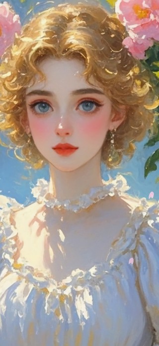花漾壁纸|粉玫瑰油画少女