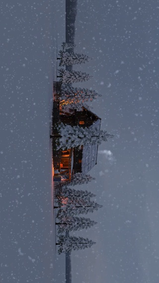 野外雪夜小屋