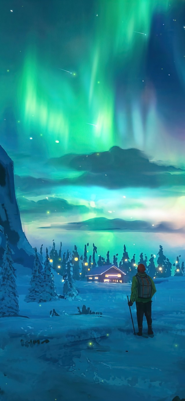 （免费）4K 唯美冬日极光夜景