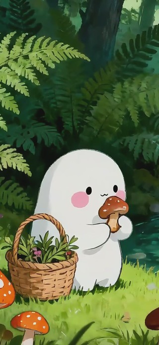 治愈系白丸子采蘑菇