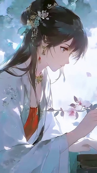 庭院喂鸟少女