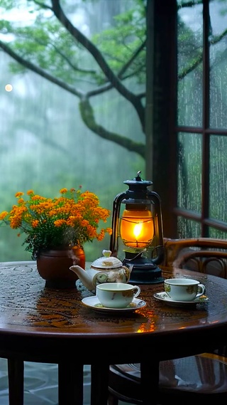 雨天庭院木屋
