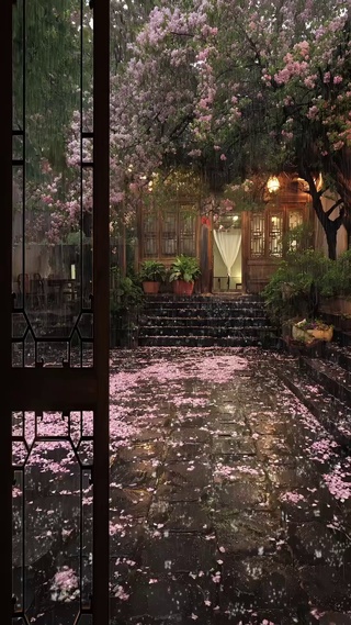 雨中小院