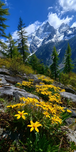 雪山脚下的金色花径