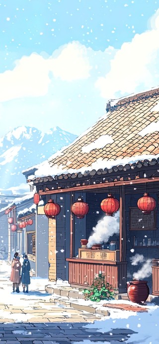 元旦飘雪的古镇风景