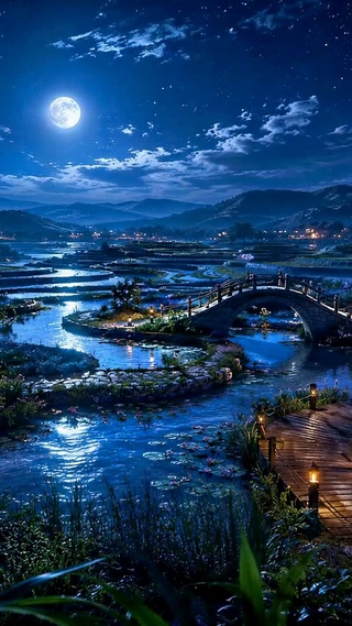 月夜江畔风景