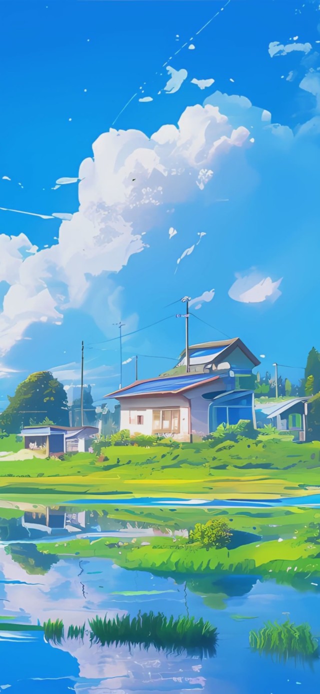 护眼蓝天白云绿景