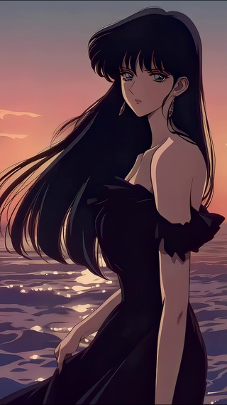 怀旧落日海边女孩