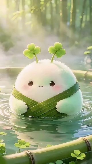 竹林泡温泉的呆萌白团子