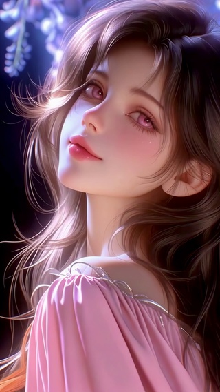 紫藤花下的粉裙少女