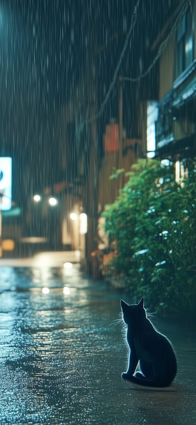 雨夜小巷猫咪