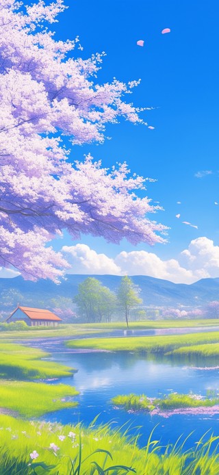 4K梦幻樱花树湖畔