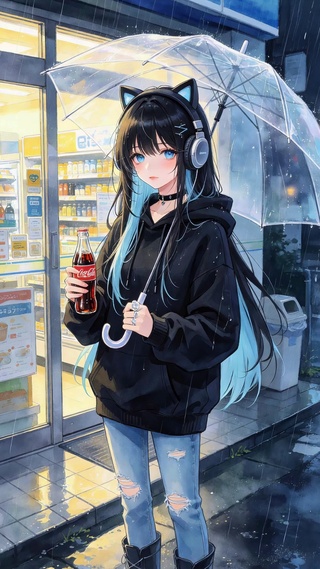 雨天撑伞女孩