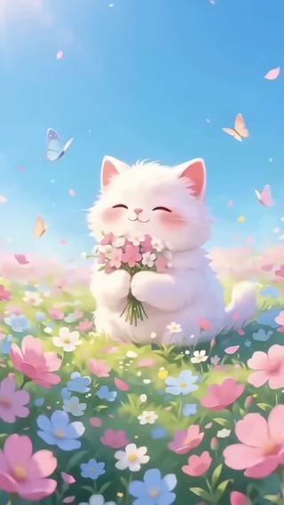 微风花间奶猫唯美治愈动态壁纸