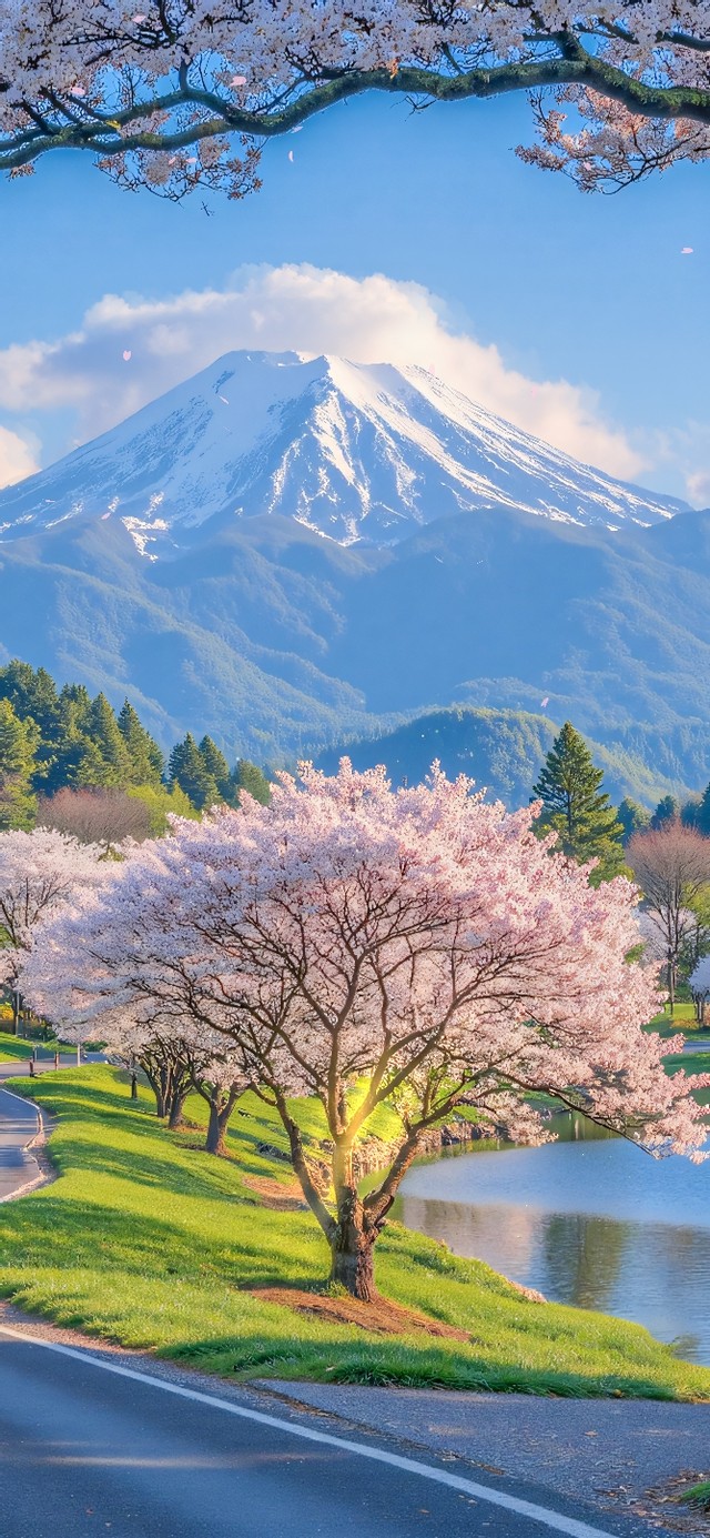 樱绽湖光山色间