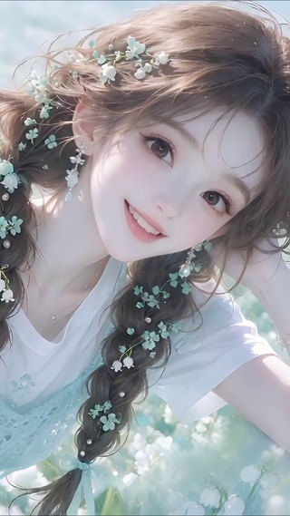 花海甜美微笑少女