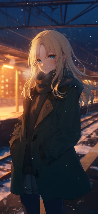 唯美雪夜车站少女