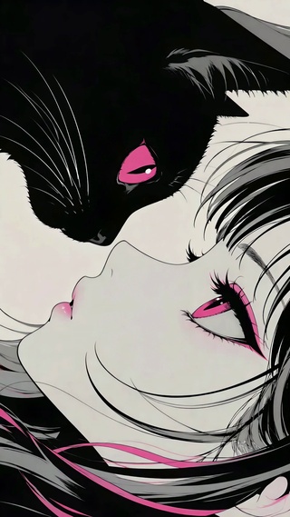 粉瞳少女与黑猫
