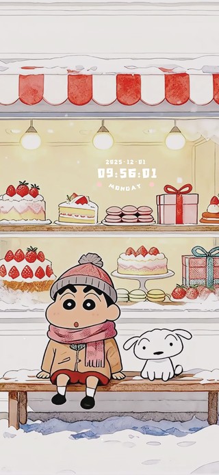 甜品店前的小新和小白