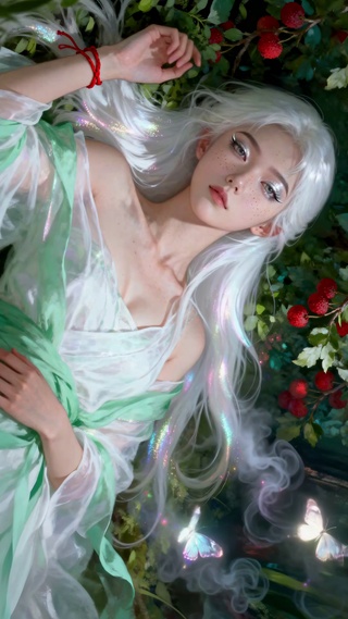 林间银白发仙系古风美少女