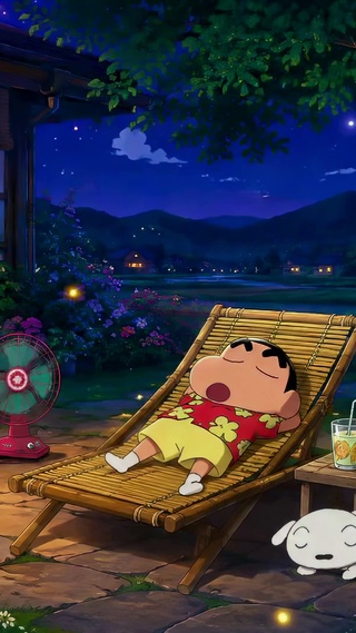 夏夜庭院小憩的蜡笔小新