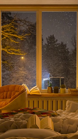 温馨的冬日雪夜卧室