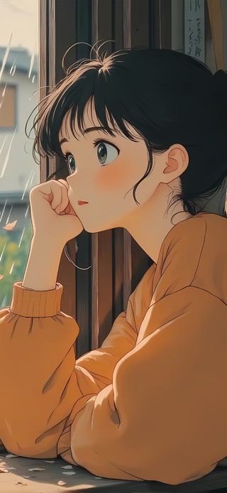 窗台边发呆的女孩