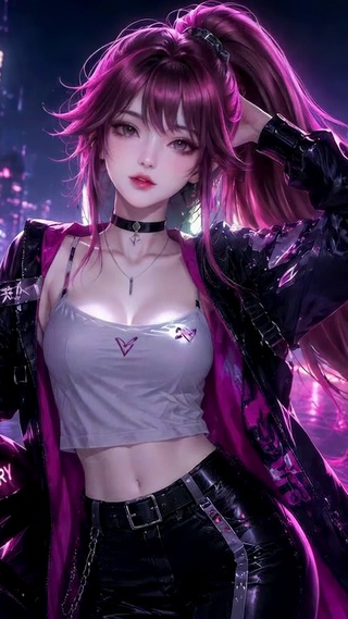 赛博朋克紫发机车美少女