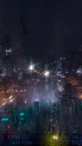 科幻城市窗外雨夜