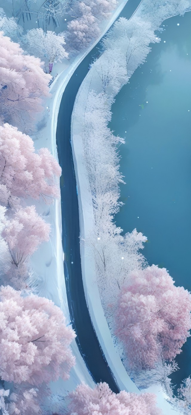 粉霜银枝伴蓝河