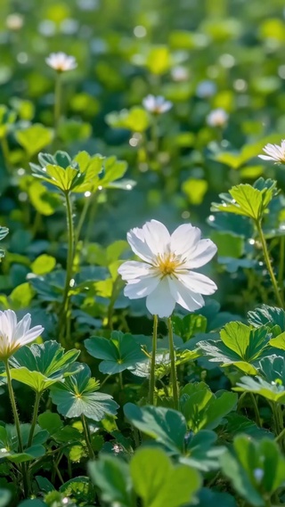 林间微光里的小白花