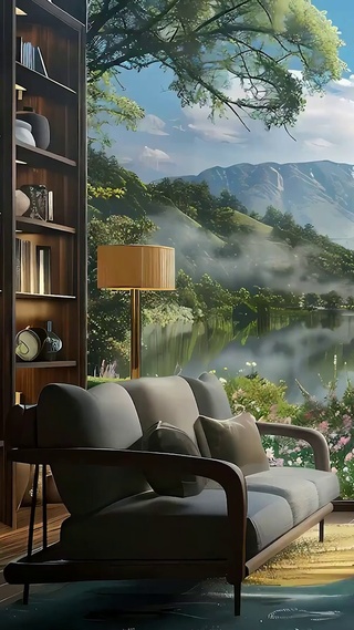 蓝天白云树木护眼绿景