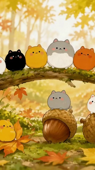 秋日森林里的可爱小猫