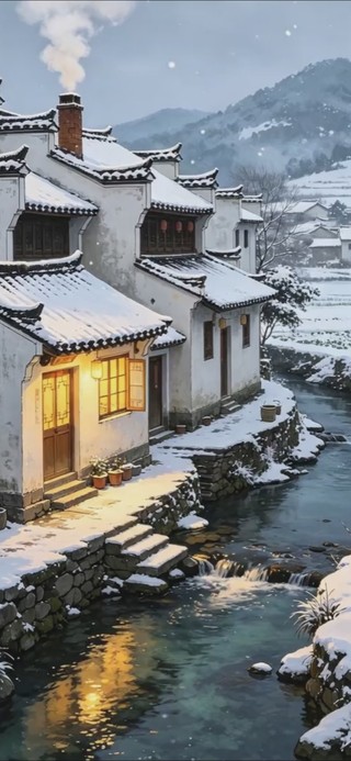 溪边人家·冬 手机锁屏