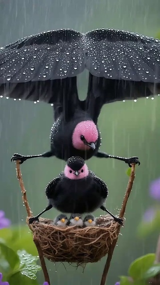 雨中小鸟