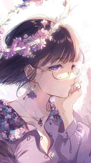 唯美鲜花眼镜少女