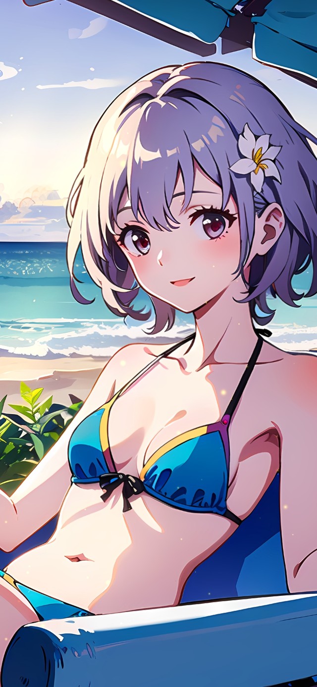 阳光夏日海滩少女